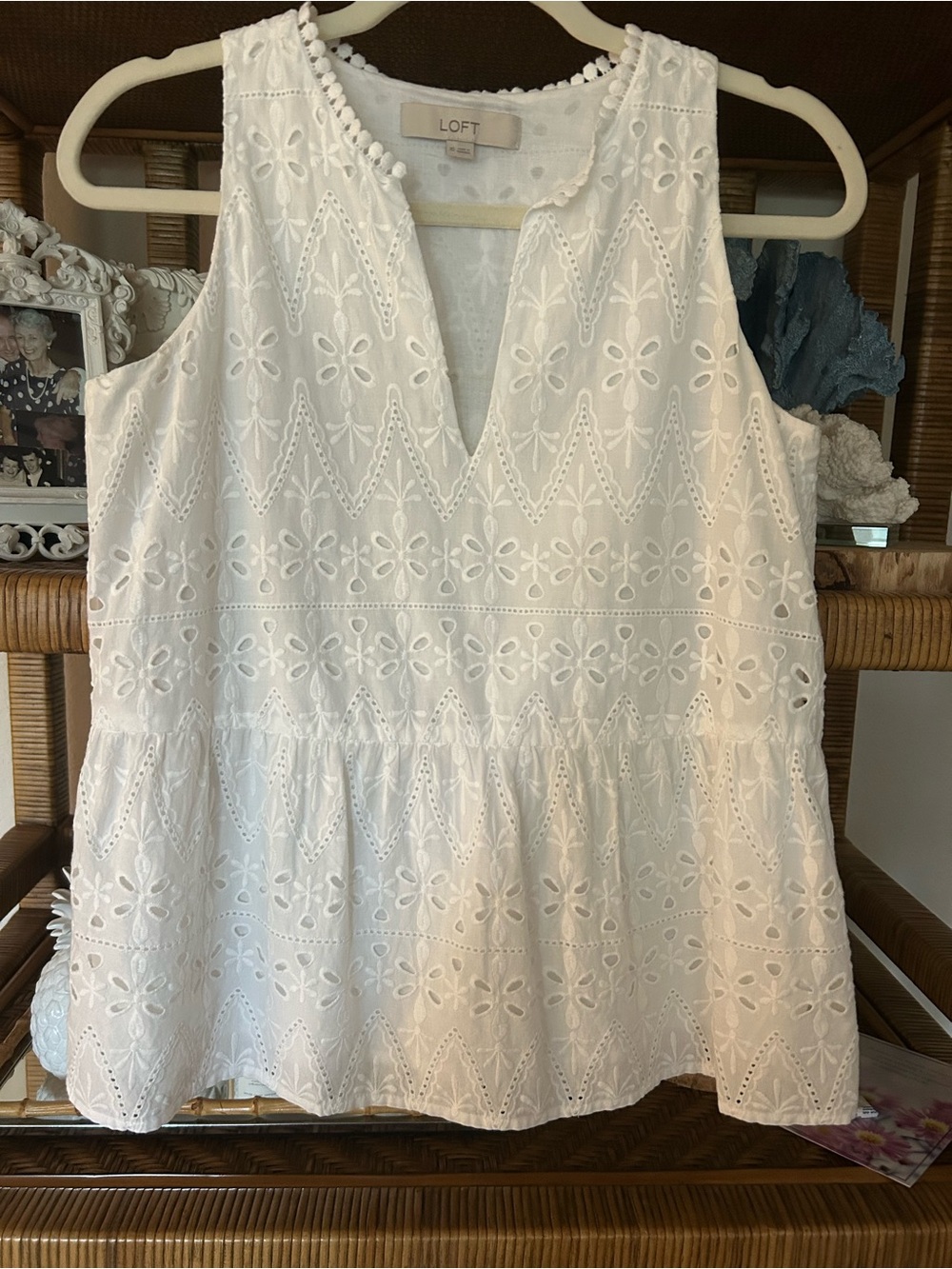 LOFT White Eyelet Sleeveless Peplum Camisole